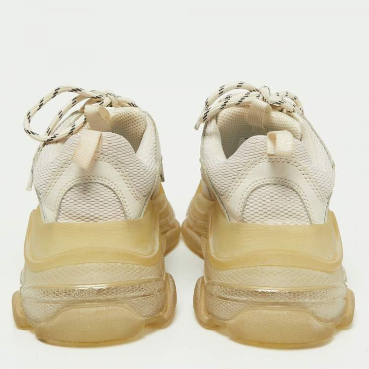Pre Owned Balenciaga Two Tone Leather and Mesh Triple S Clear Sneakers Size 38
