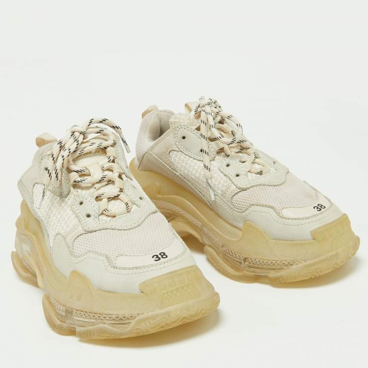 Pre Owned Balenciaga Two Tone Leather and Mesh Triple S Clear Sneakers Size 38