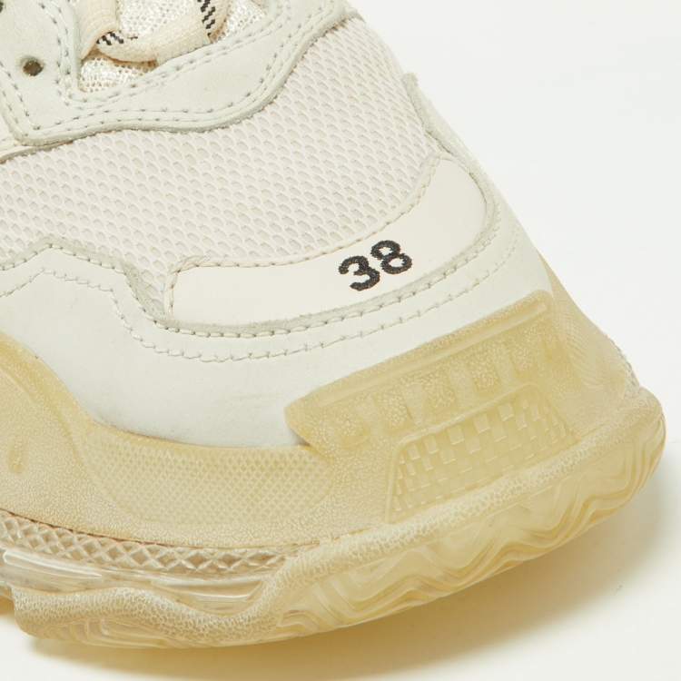 Pre Owned Balenciaga Two Tone Leather and Mesh Triple S Clear Sneakers Size 38