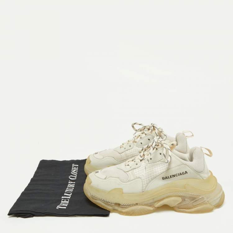 Pre Owned Balenciaga Two Tone Leather and Mesh Triple S Clear Sneakers Size 38
