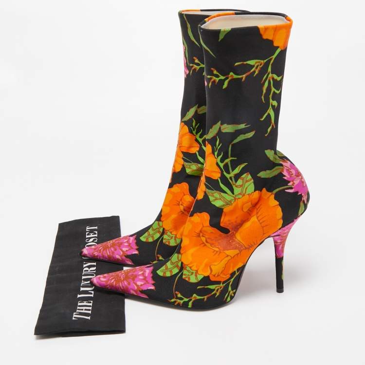 Pre Owned Balenciaga Multicolor Fabric Pointed Toe Boots Size 39