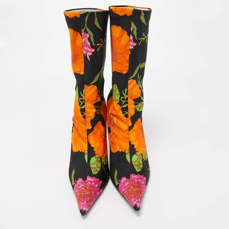 Pre Owned Balenciaga Multicolor Fabric Pointed Toe Boots Size 39