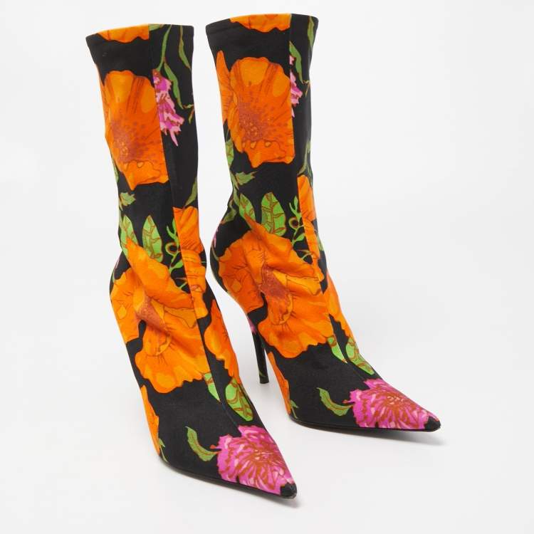 Pre Owned Balenciaga Multicolor Fabric Pointed Toe Boots Size 39