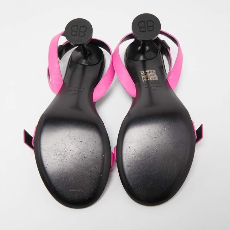 Pre Owned Balenciaga Pink Leather Ankle Strap Sandals Size 39