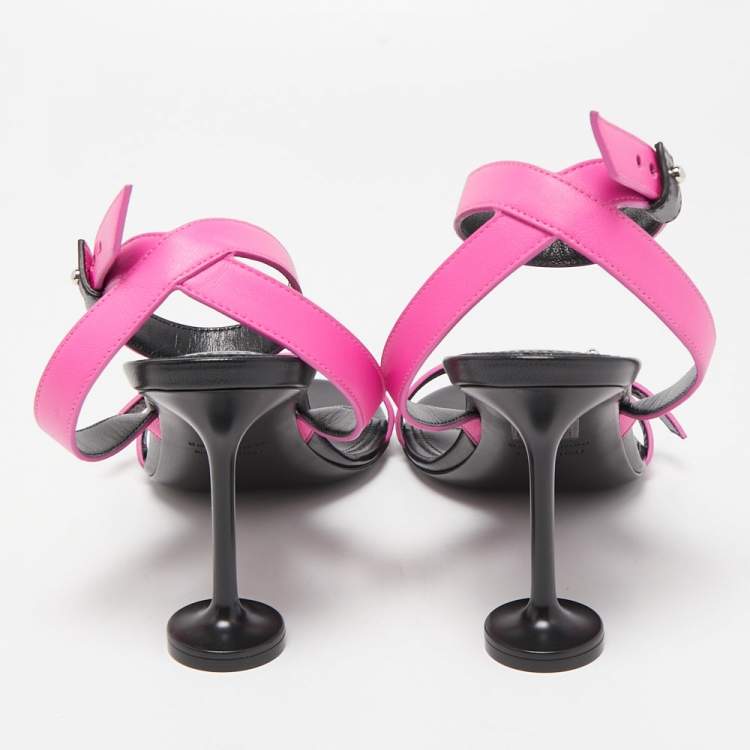 Pre Owned Balenciaga Pink Leather Ankle Strap Sandals Size 39