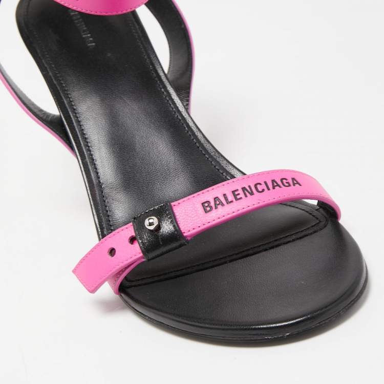 Pre Owned Balenciaga Pink Leather Ankle Strap Sandals Size 39