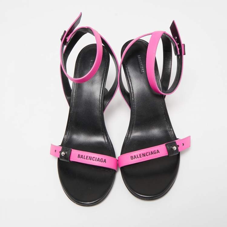 Pre Owned Balenciaga Pink Leather Ankle Strap Sandals Size 39