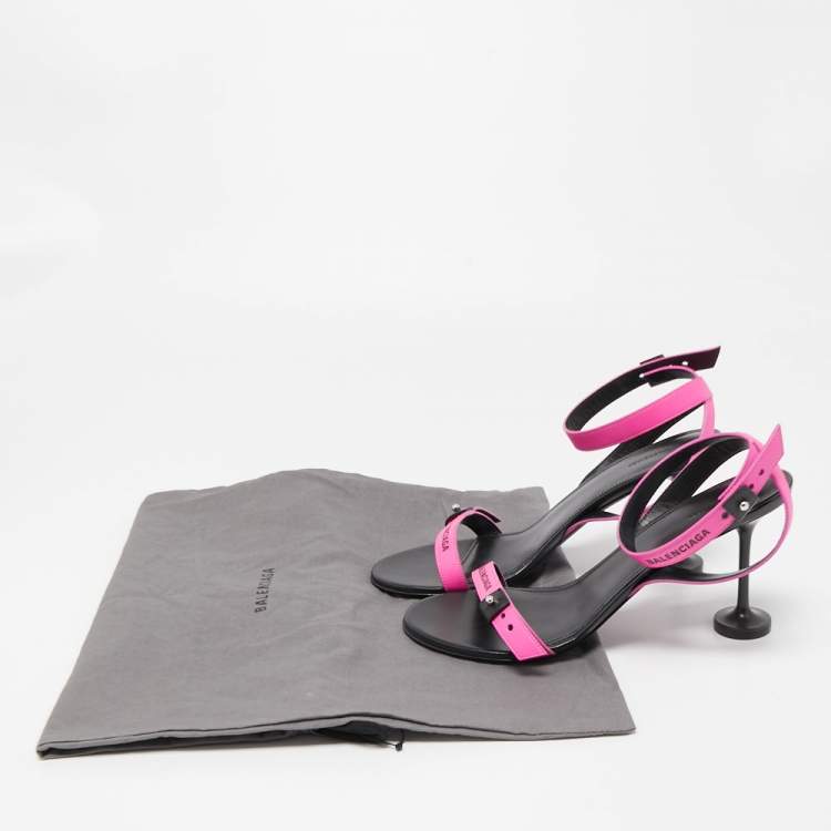 Pre Owned Balenciaga Pink Leather Ankle Strap Sandals Size 39