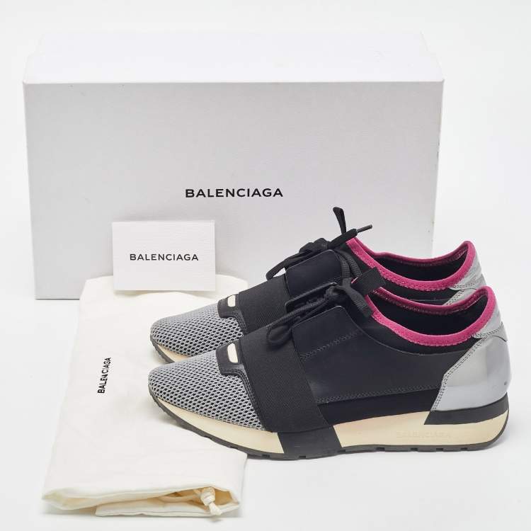 Pre Owned Balenciaga Tricolor Mesh and Leather Race Runner Sneakers Size 40