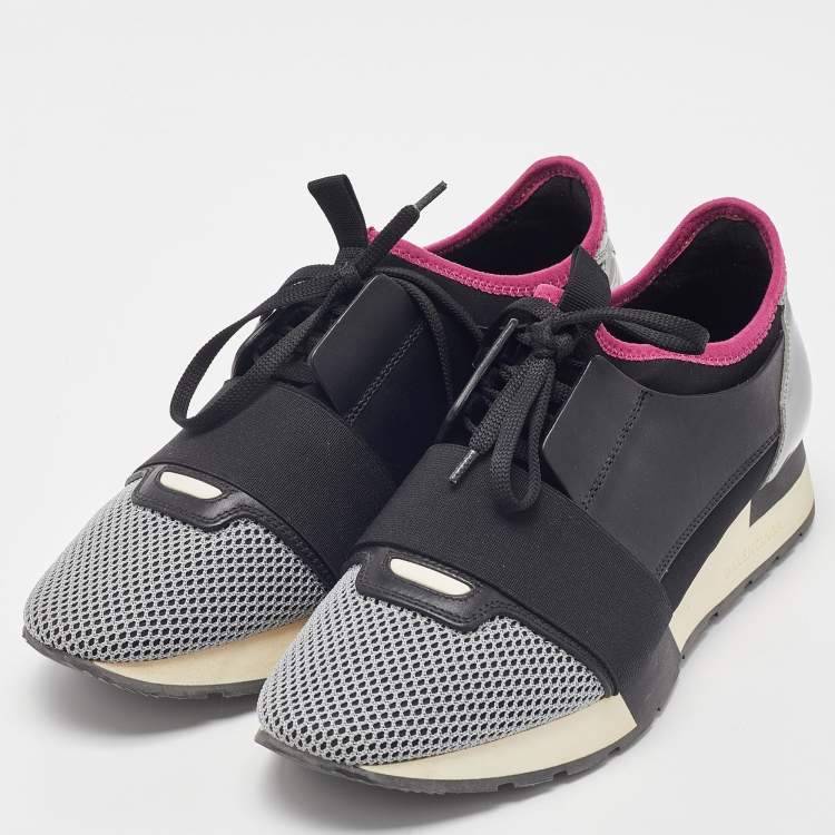 Pre Owned Balenciaga Tricolor Mesh and Leather Race Runner Sneakers Size 40