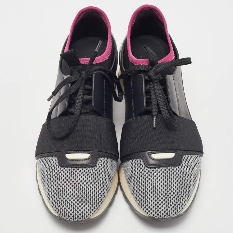 Pre Owned Balenciaga Tricolor Mesh and Leather Race Runner Sneakers Size 40