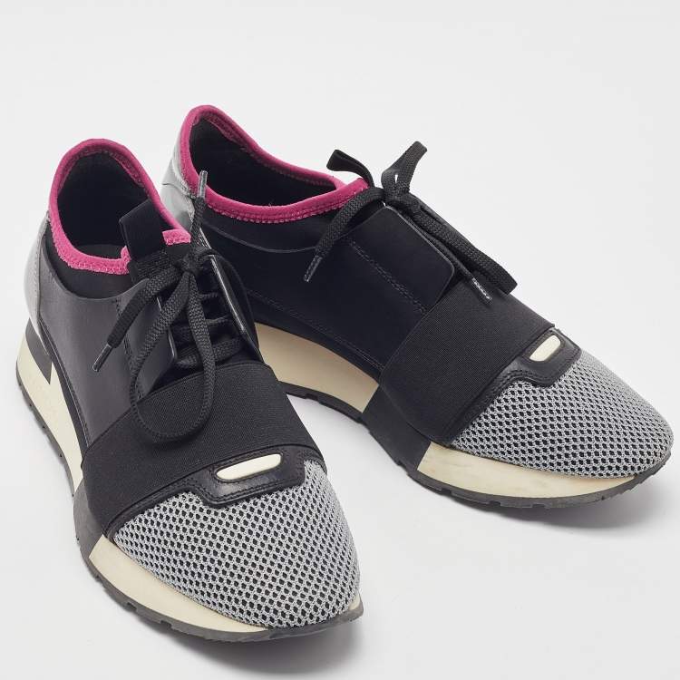 Pre Owned Balenciaga Tricolor Mesh and Leather Race Runner Sneakers Size 40