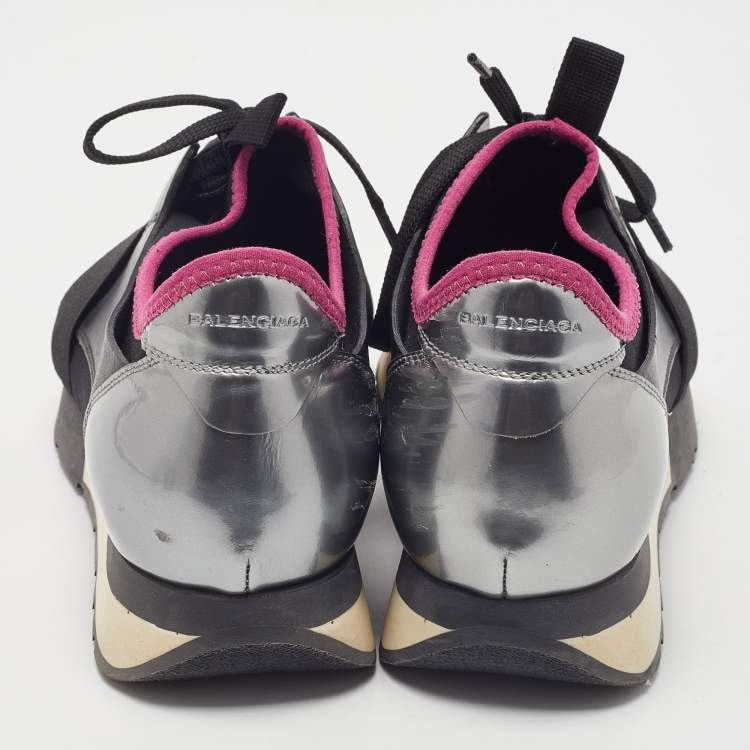 Pre Owned Balenciaga Tricolor Mesh and Leather Race Runner Sneakers Size 40