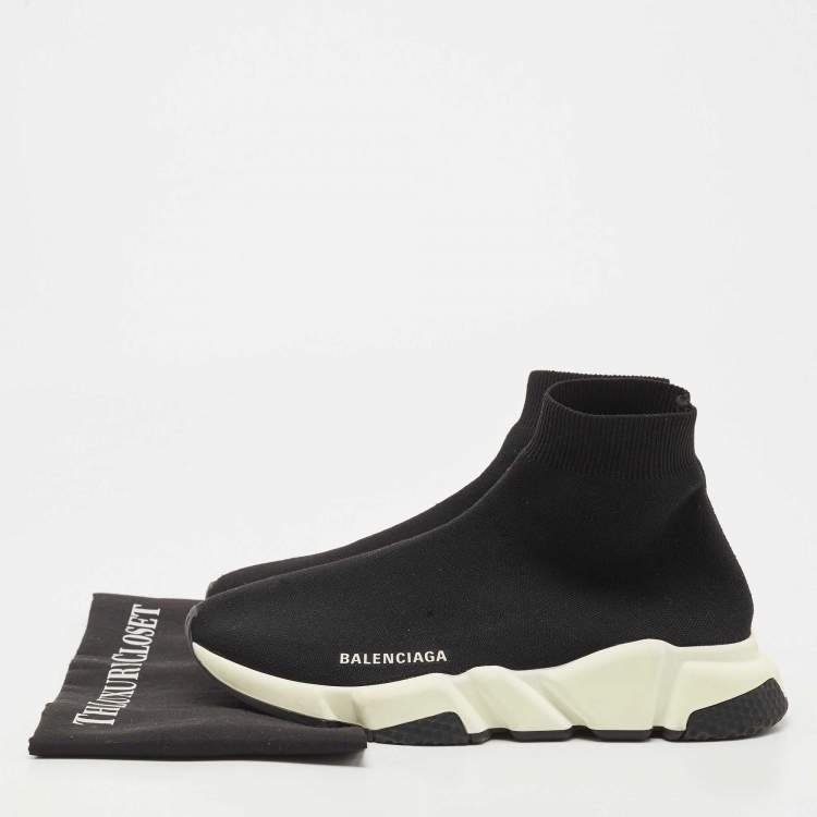 مملوكة مسبقًا Balenciaga Black Knit Fabric Speed Trainer High Top Sneakers Size 40