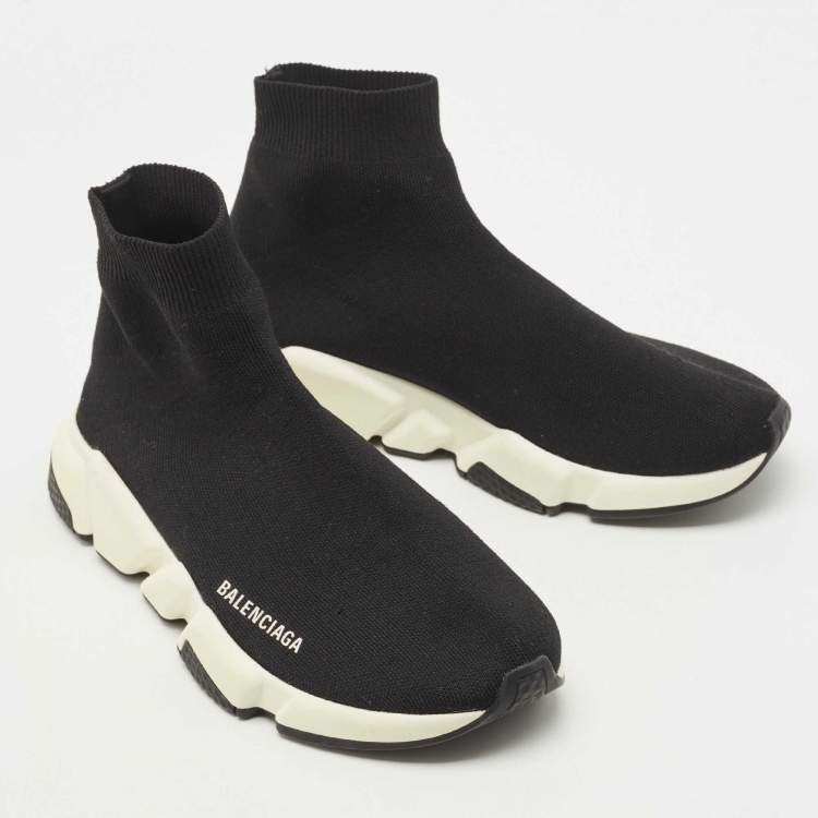 مملوكة مسبقًا Balenciaga Black Knit Fabric Speed Trainer High Top Sneakers Size 40