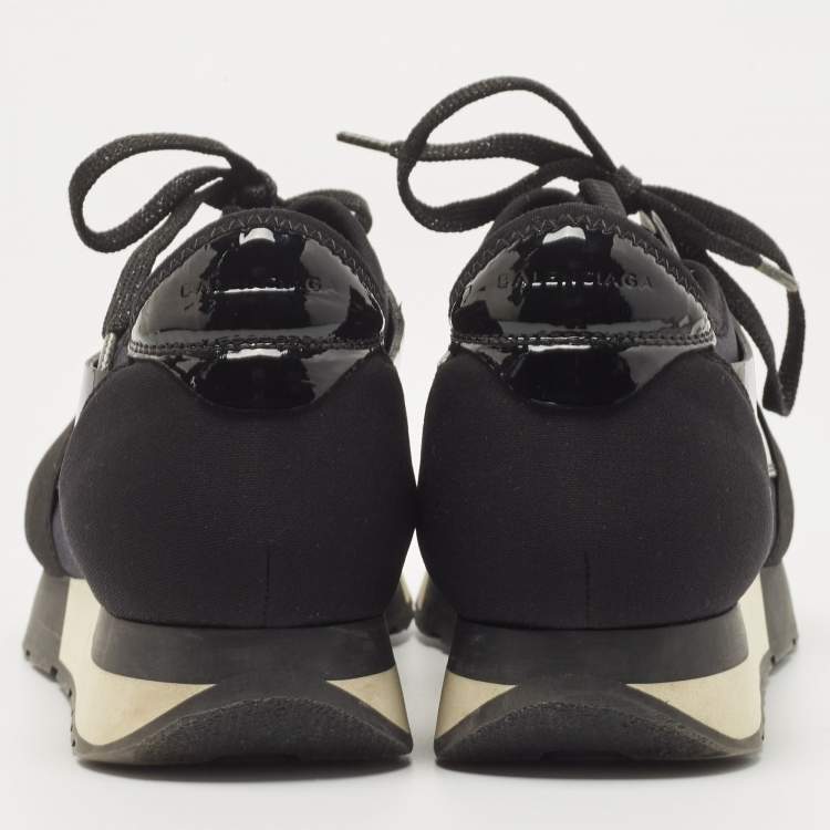 Pre Owned Balenciaga Black Patent Leather and Fabric Race Runner Sneakers Size 36