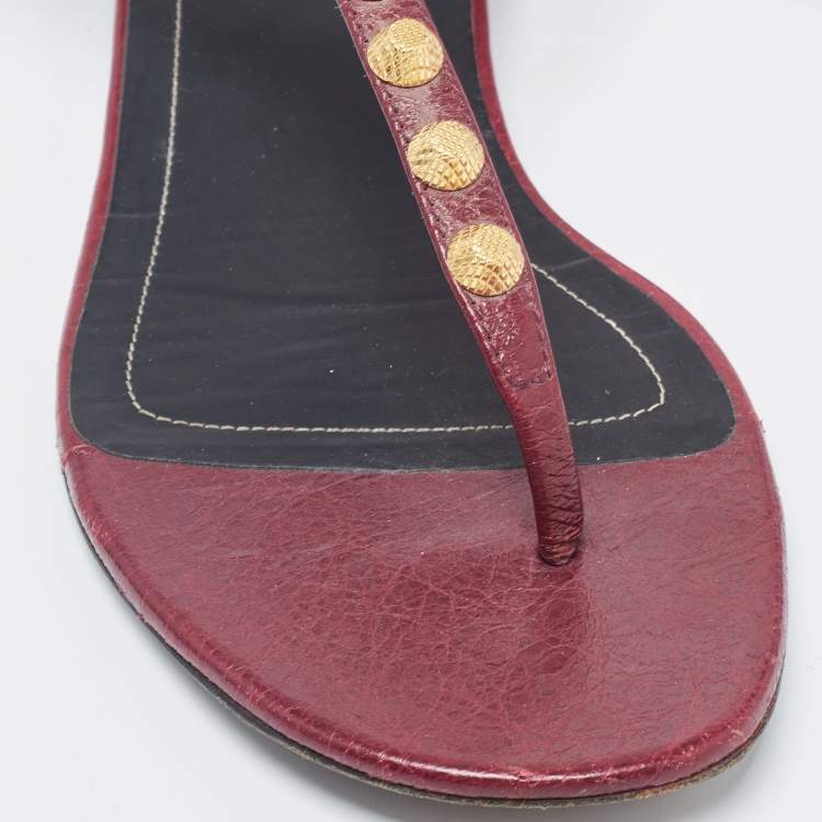Pre Owned Balenciaga Burgundy Leather Arena Ankle Strap Flats Size 40
