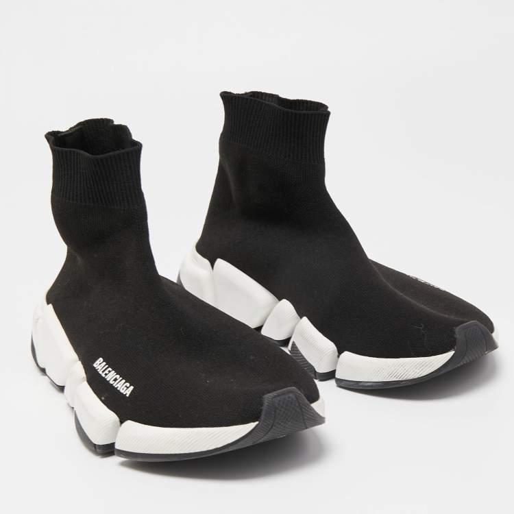 Pre Owned Balenciaga Black Knit Speed Trainer High Top Sneakers Size 40
