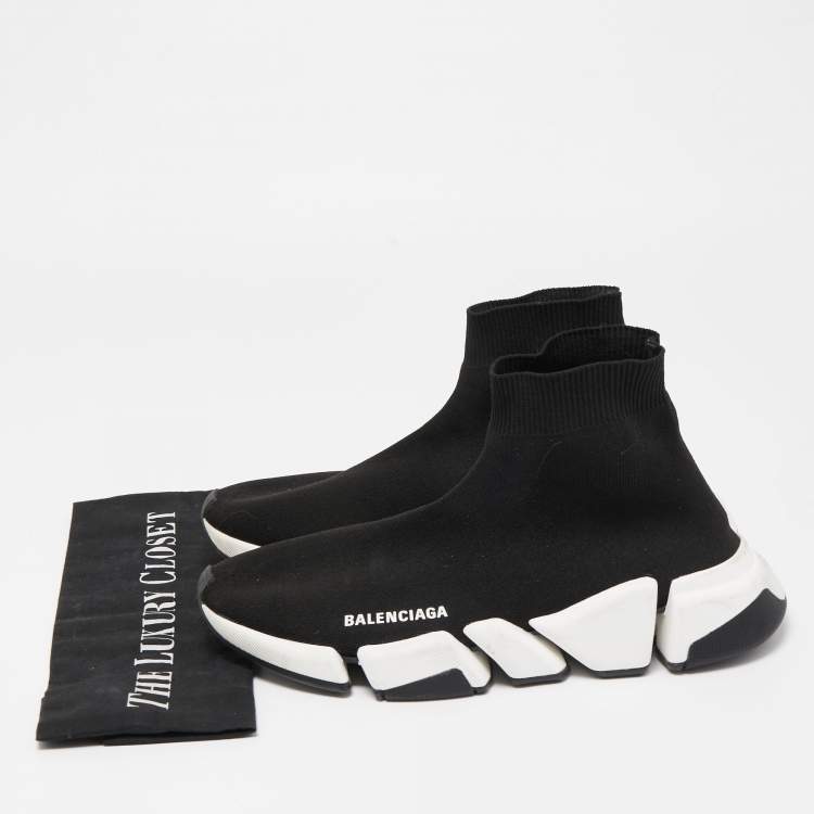 Pre Owned Balenciaga Black Knit Speed Trainer High Top Sneakers Size 40