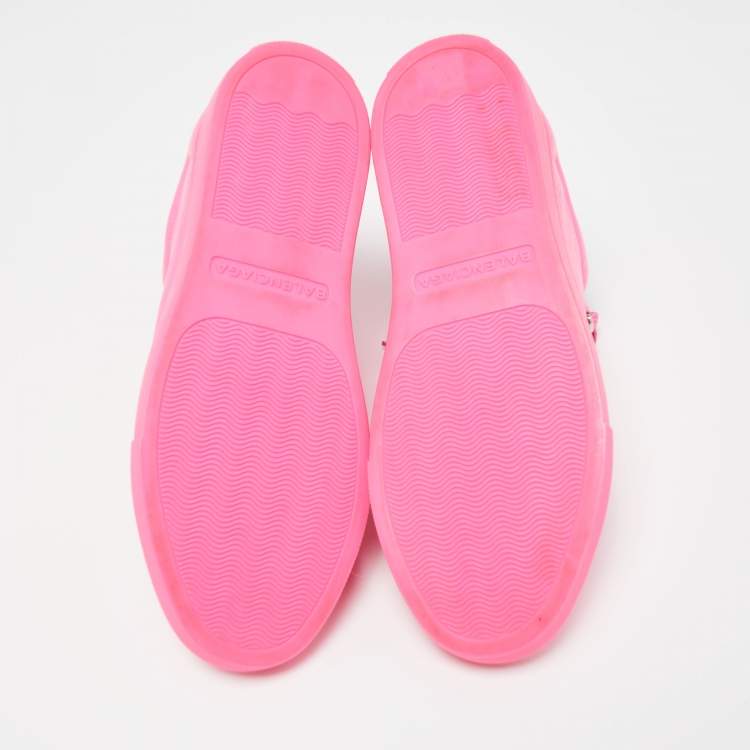 Pre Owned Balenciaga Neon Pink Leather Arena High Top Sneakers Size 36