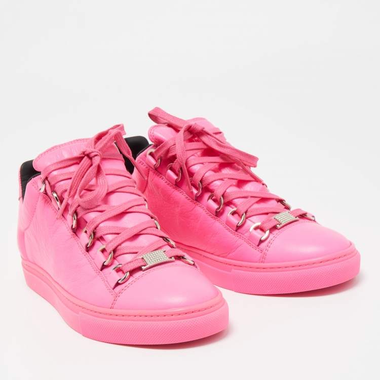 Pre Owned Balenciaga Neon Pink Leather Arena High Top Sneakers Size 36