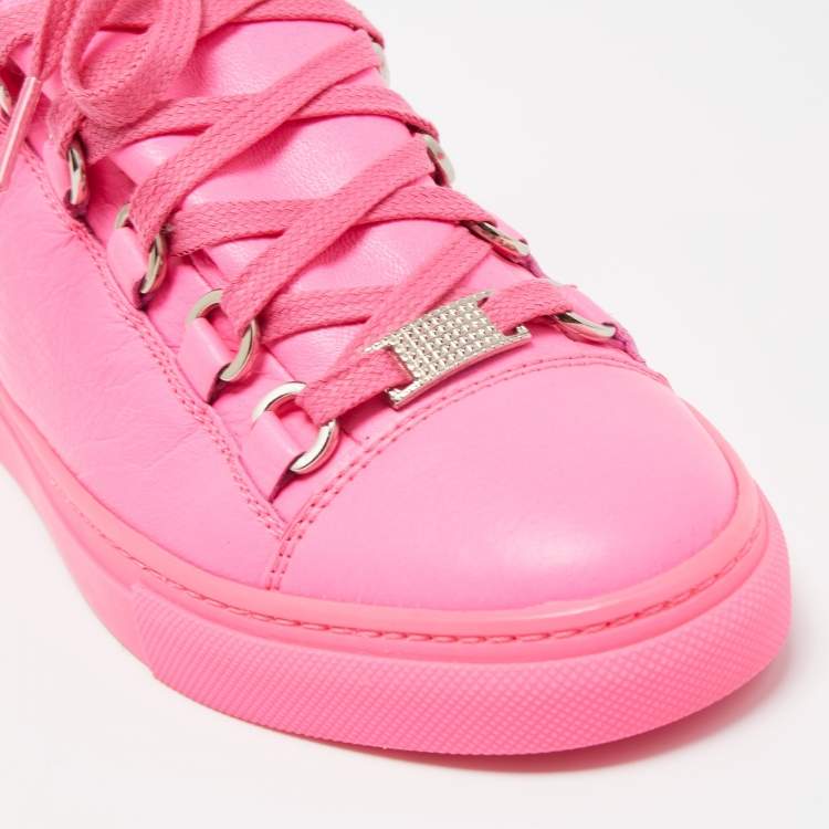 Pre Owned Balenciaga Neon Pink Leather Arena High Top Sneakers Size 36