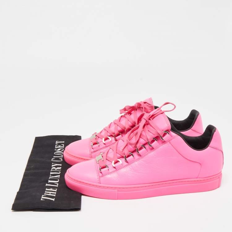 Pre Owned Balenciaga Neon Pink Leather Arena High Top Sneakers Size 36