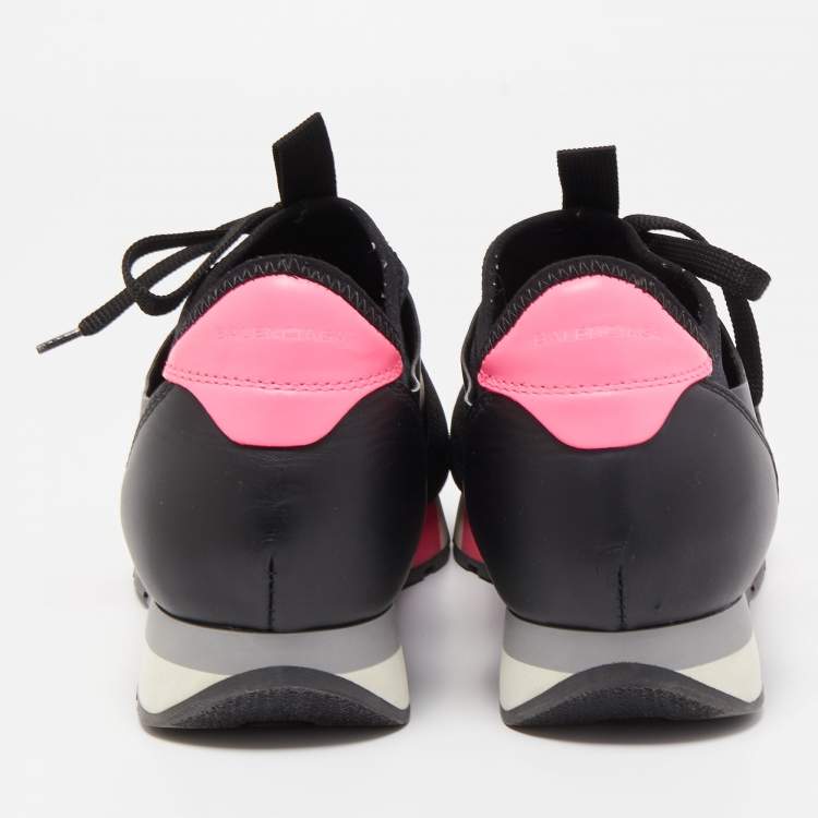 Pre Owned Balenciaga Black Leather and Fabric Race Runner Sneakers Size 39
