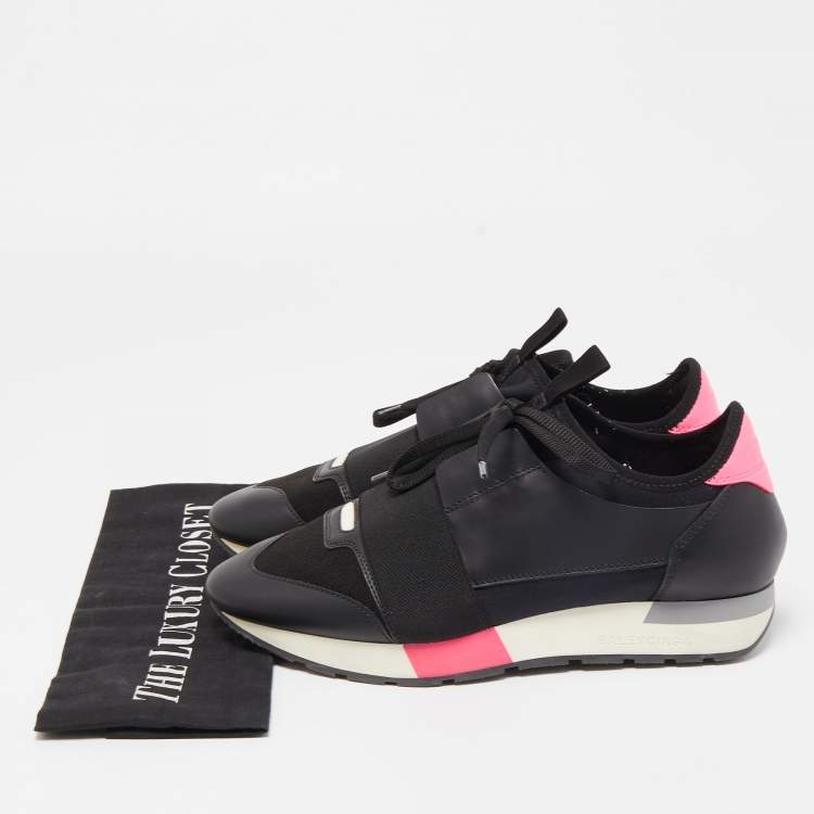 Pre Owned Balenciaga Black Leather and Fabric Race Runner Sneakers Size 39