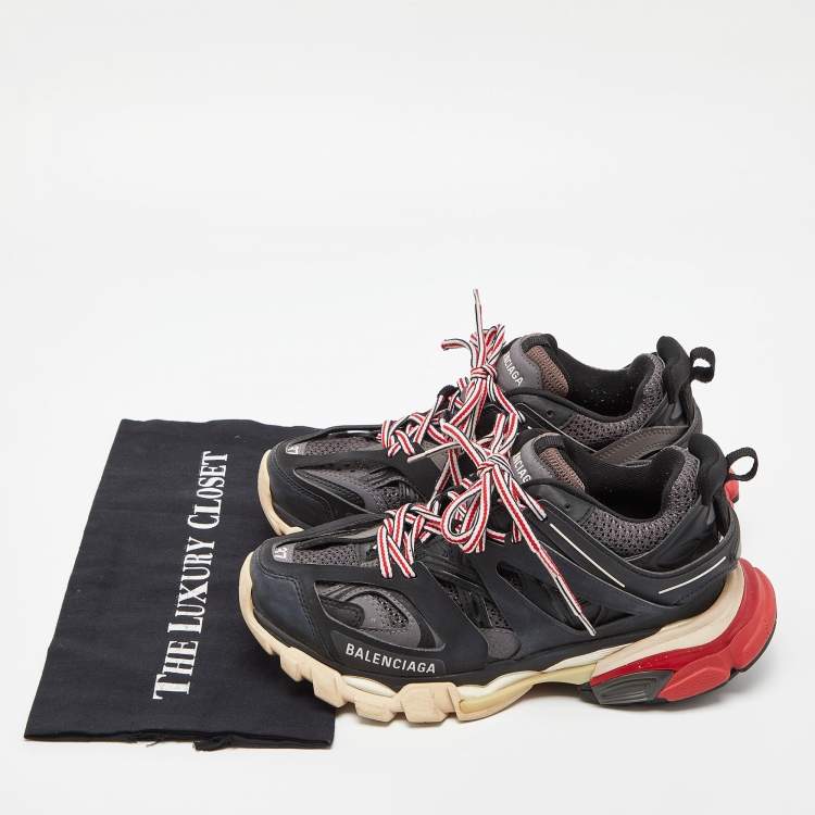 مملوكة مسبقًا Balenciaga Black Faux Leather and Mesh Track Sneakers Size 37