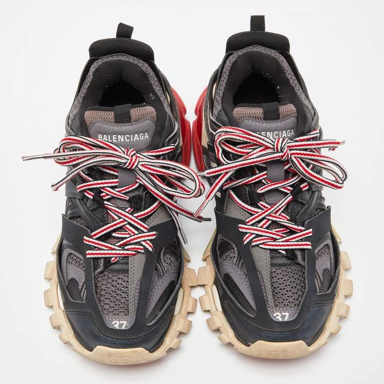 مملوكة مسبقًا Balenciaga Black Faux Leather and Mesh Track Sneakers Size 37