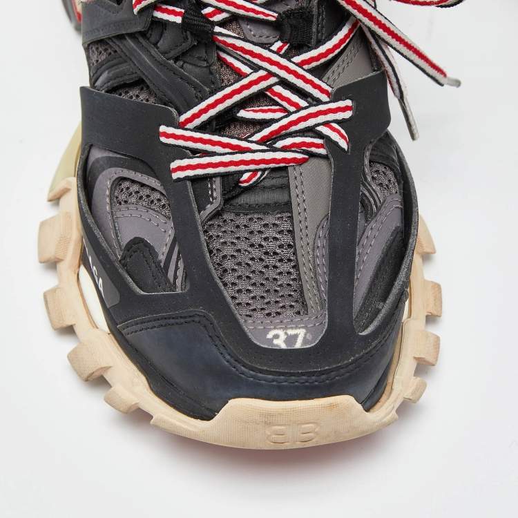 مملوكة مسبقًا Balenciaga Black Faux Leather and Mesh Track Sneakers Size 37