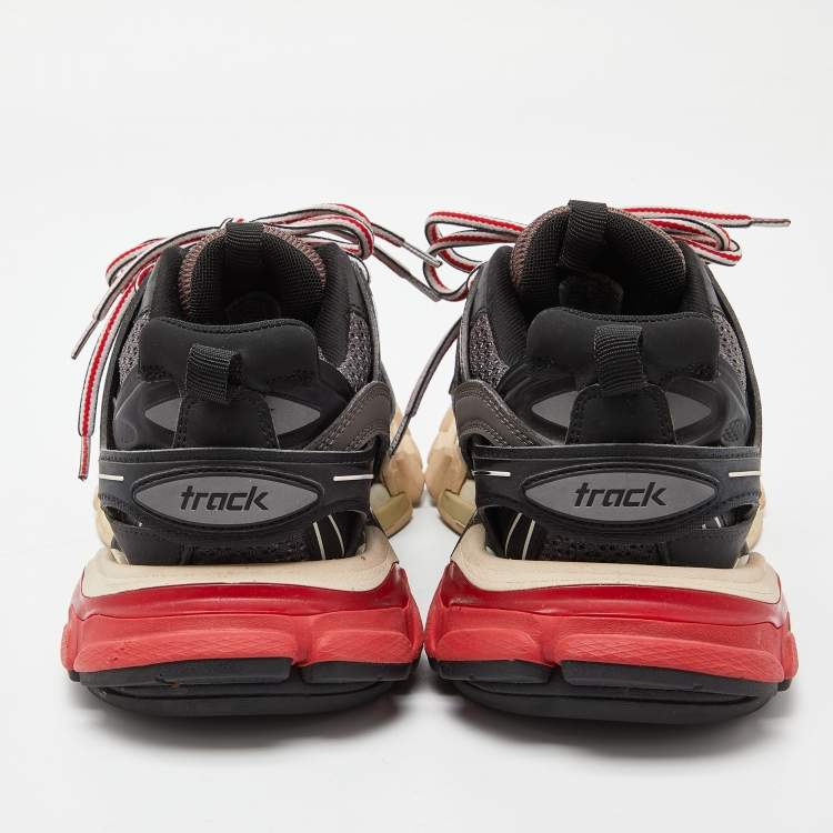 مملوكة مسبقًا Balenciaga Black Faux Leather and Mesh Track Sneakers Size 37