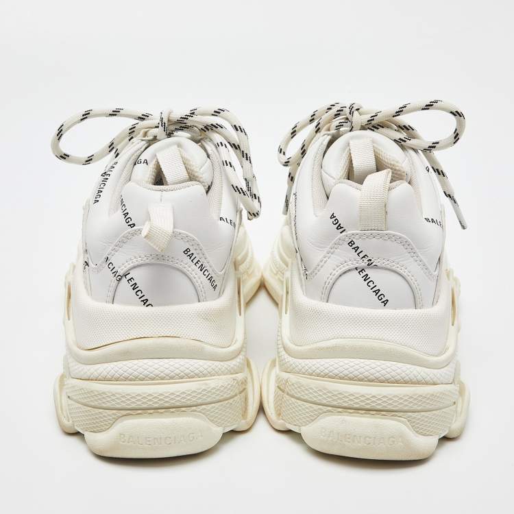 Pre Owned Balenciaga White Leather All-Over Logo Triple S Sneaker Size 37