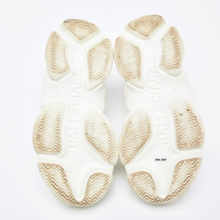 Pre Owned Balenciaga White Leather All-Over Logo Triple S Sneaker Size 37