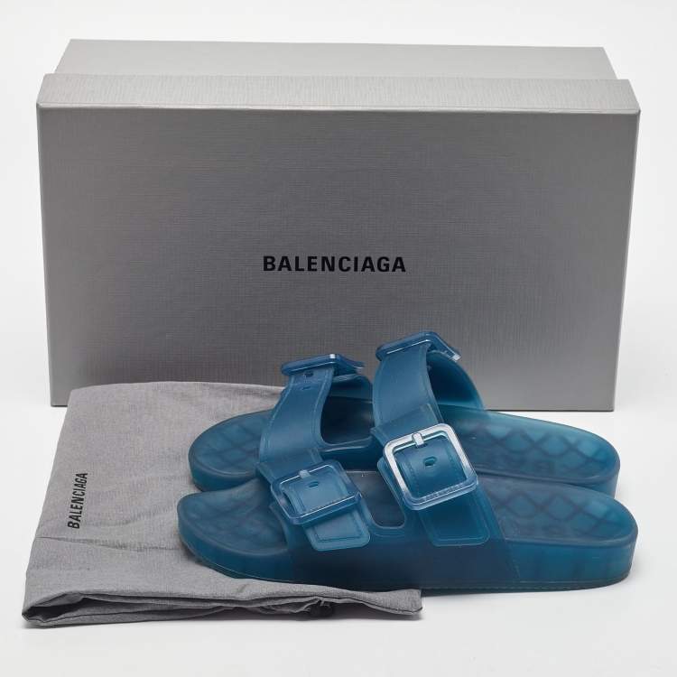 Pre Owned Balenciaga Blue Jelly Mallorca Slides Flats Size 37