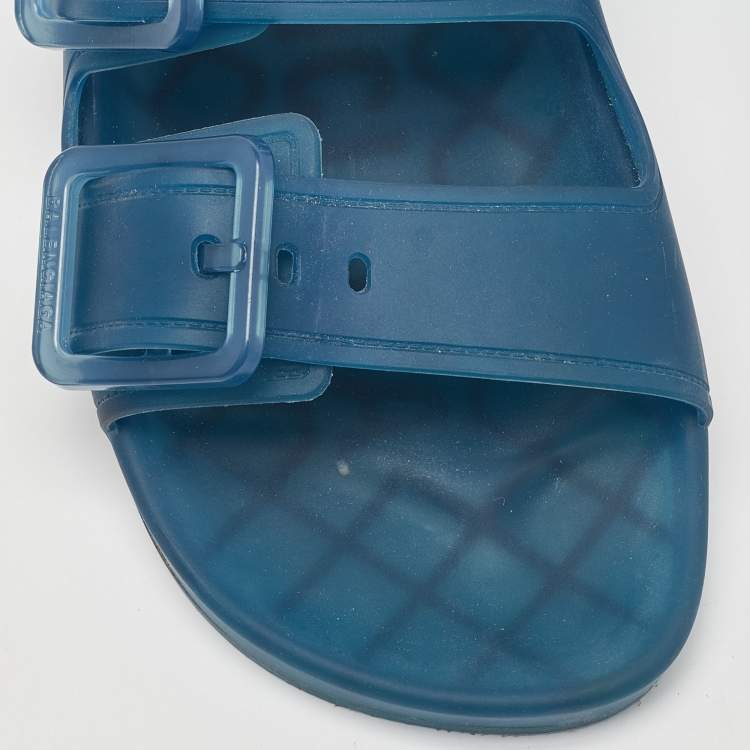 Pre Owned Balenciaga Blue Jelly Mallorca Slides Flats Size 37