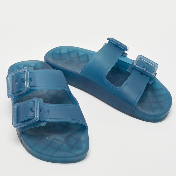 Pre Owned Balenciaga Blue Jelly Mallorca Slides Flats Size 37