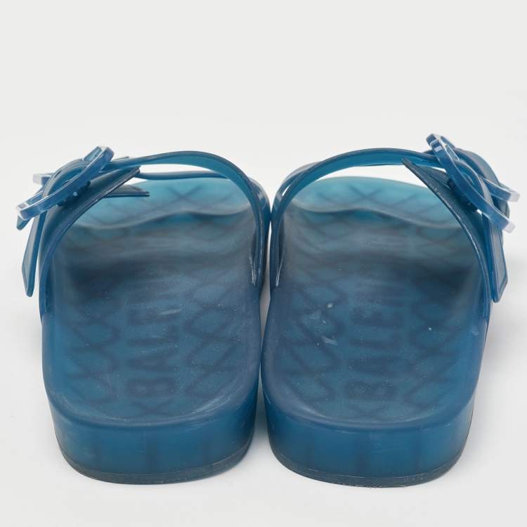 Pre Owned Balenciaga Blue Jelly Mallorca Slides Flats Size 37