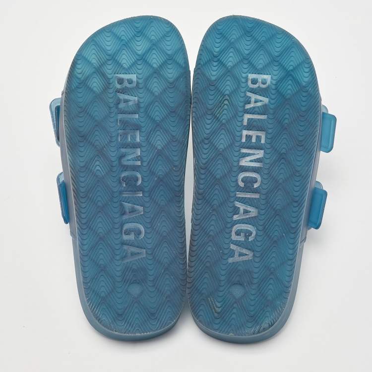 Pre Owned Balenciaga Blue Jelly Mallorca Slides Flats Size 37