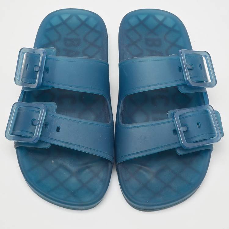 Pre Owned Balenciaga Blue Jelly Mallorca Slides Flats Size 37
