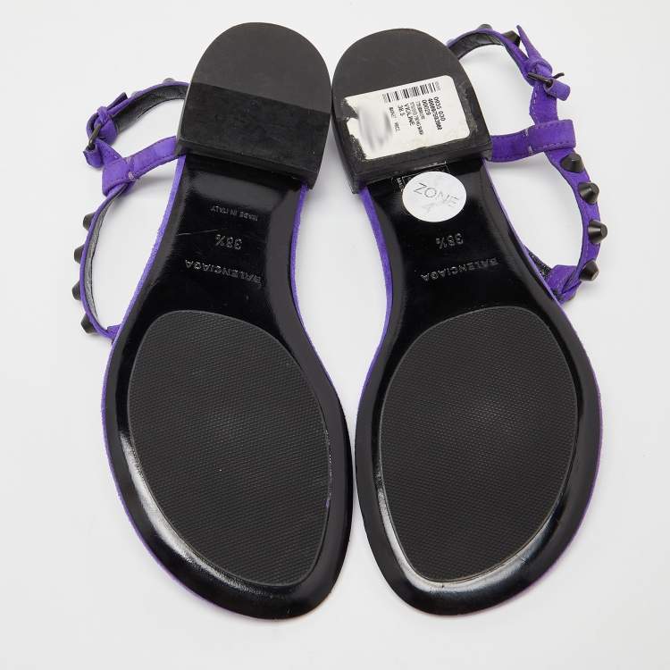 Pre Owned Balenciaga Purple Suede Arena Studded Thong Sandals Size 38.5