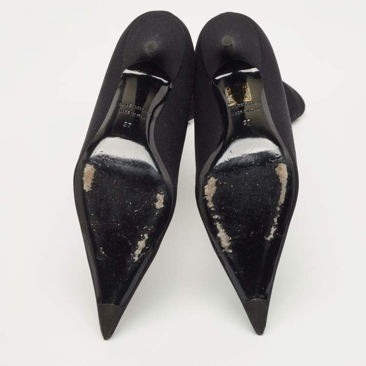Pre Owned Balenciaga Black Stretch Fabric Knife Booties Size 37