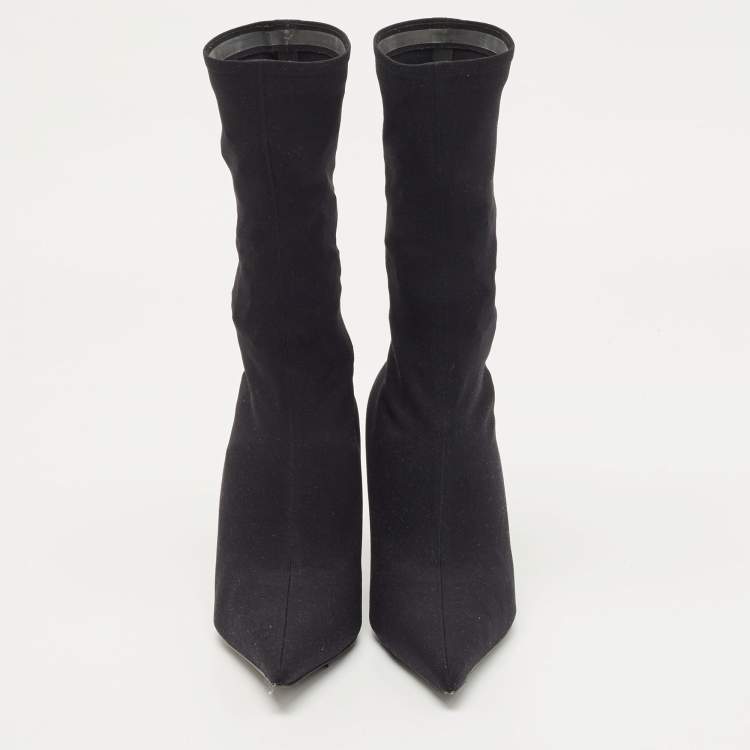 Pre Owned Balenciaga Black Stretch Fabric Knife Booties Size 37