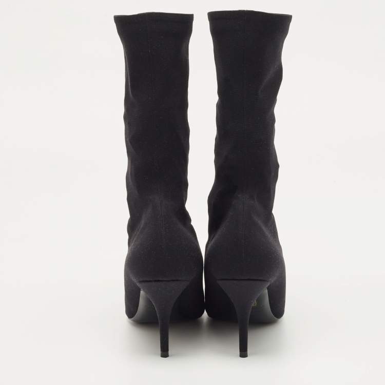 Pre Owned Balenciaga Black Stretch Fabric Knife Booties Size 37