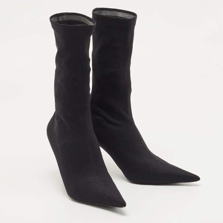 Pre Owned Balenciaga Black Stretch Fabric Knife Booties Size 37
