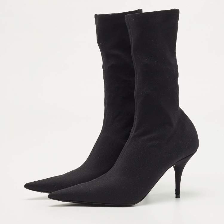 Pre Owned Balenciaga Black Stretch Fabric Knife Booties Size 37