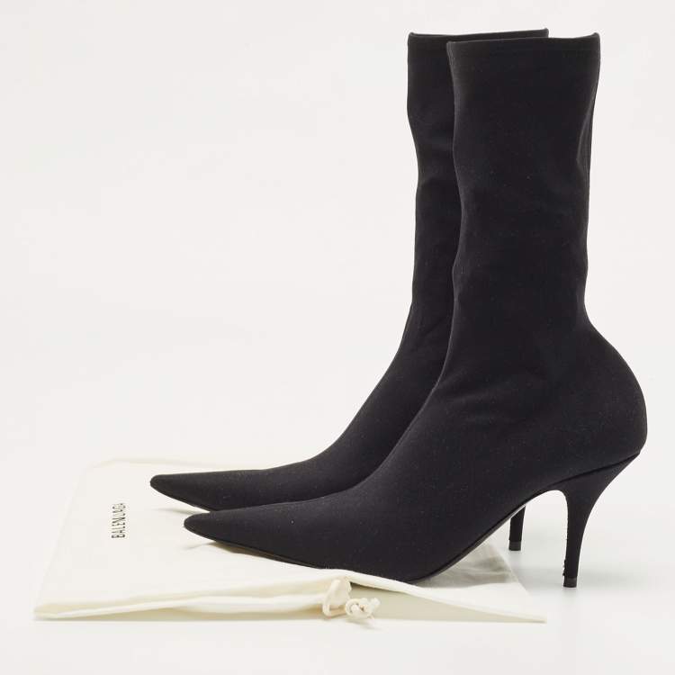 Pre Owned Balenciaga Black Stretch Fabric Knife Booties Size 37