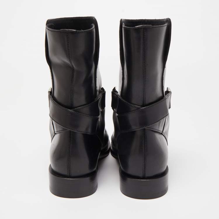 Pre Owned Balenciaga Black Leather Ankle Boots Size 37