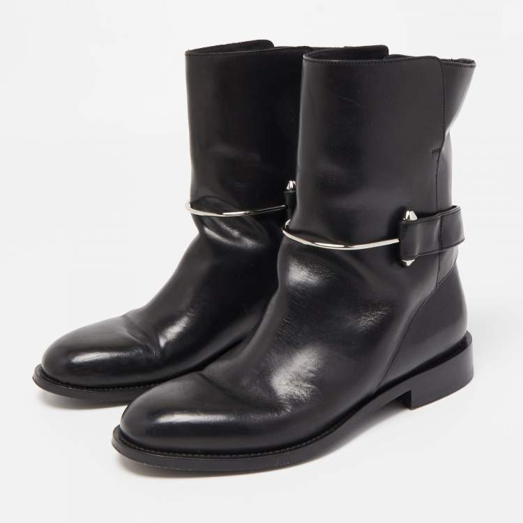 Pre Owned Balenciaga Black Leather Ankle Boots Size 37
